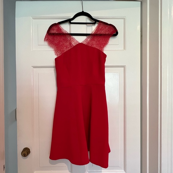 The kooples red dress with lace sleeves a line holiday - Picture 5 of 8